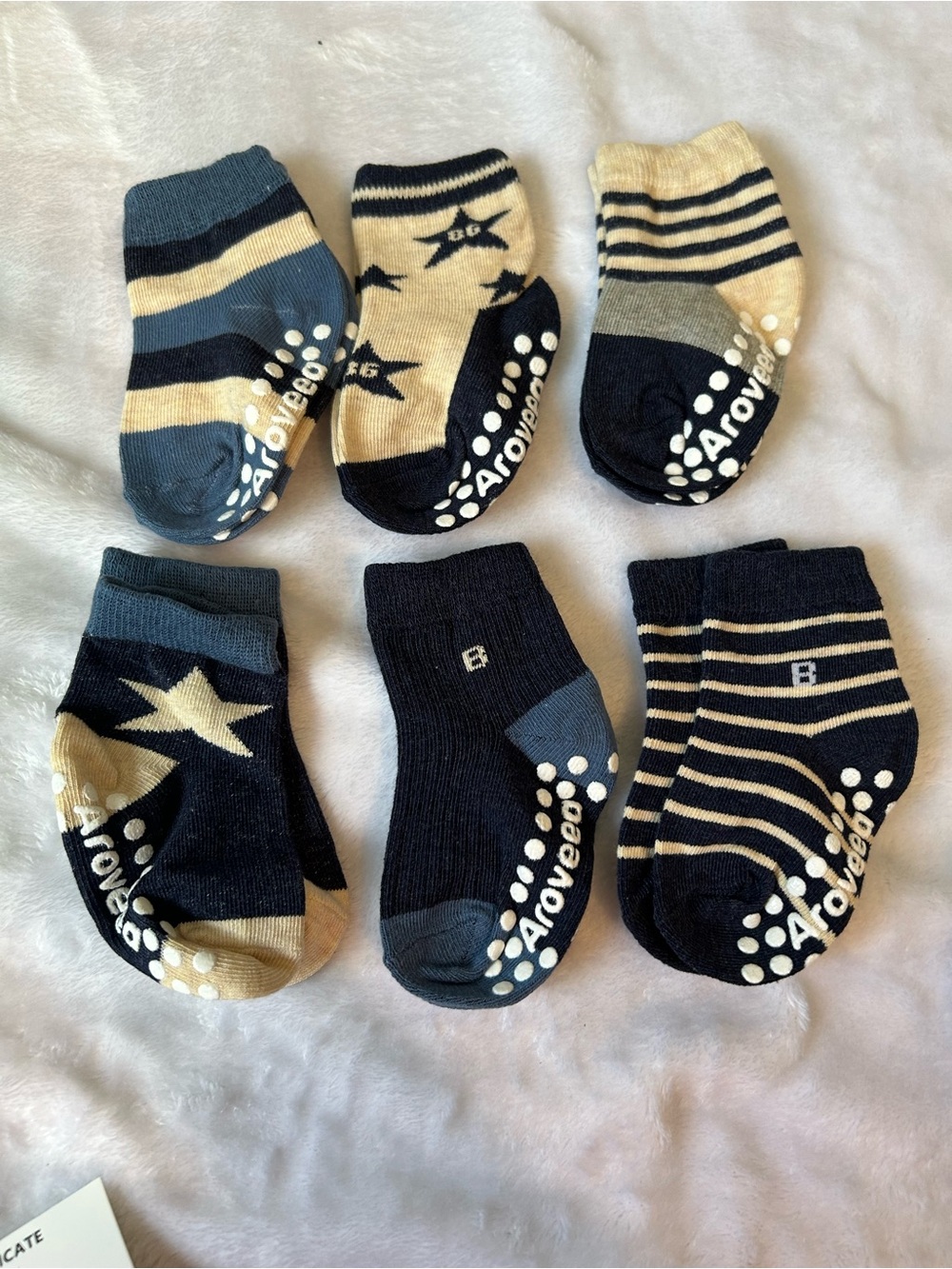 Aroveea 12 Pairs Baby Socks 6-12 Months Non-Slip Grip Cotton Assorted